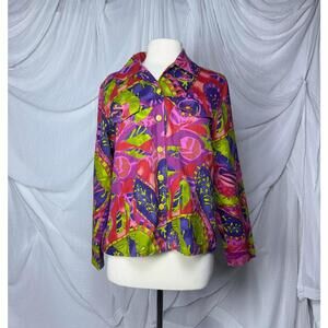 Vintage Indie Whimsy Floral Print Lightweight Denim Jacket (PL)